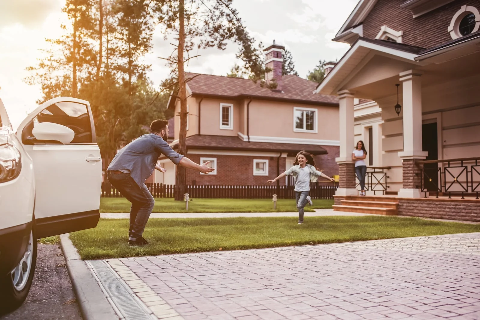 family girl running to dad